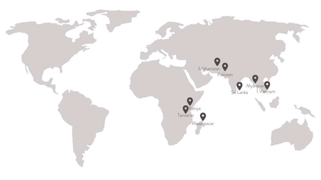 Carte des gisements de spinelles roses